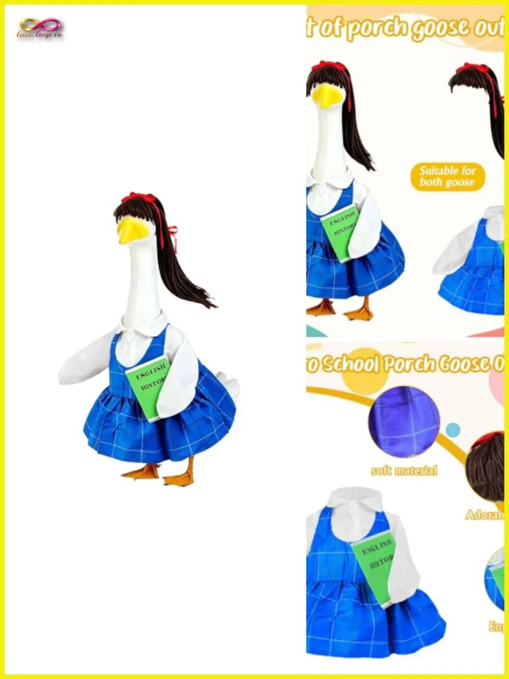 Back to School Goose Outfit with Wig - Blue Plaid Dress
